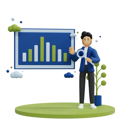 Businessman presenting data using graph  3D Illustration