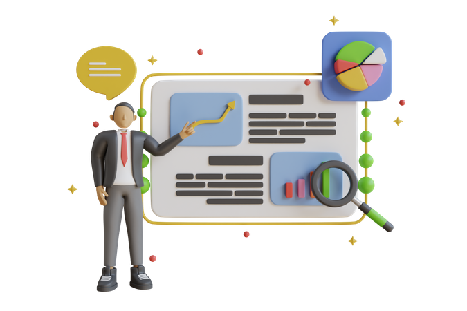 Businessman presenting growth analysis  3D Icon