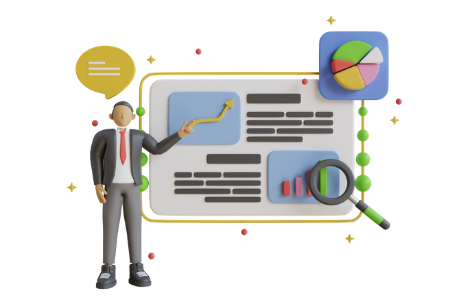 Businessman presenting growth analysis  3D Illustration