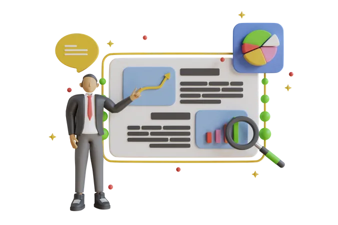 Businessman presenting growth analysis  3D Illustration