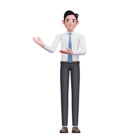 Businessman presenting pose wearing long shirt and blue tie  3D Illustration