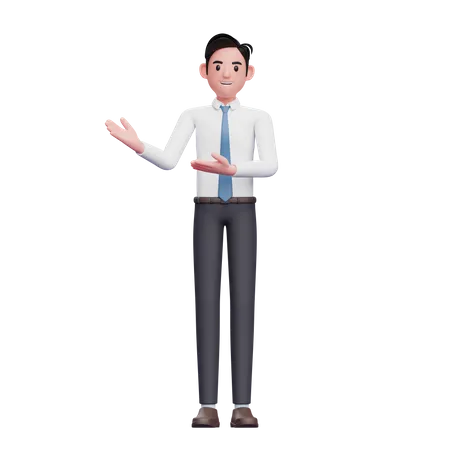 Businessman presenting pose wearing long shirt and blue tie  3D Illustration