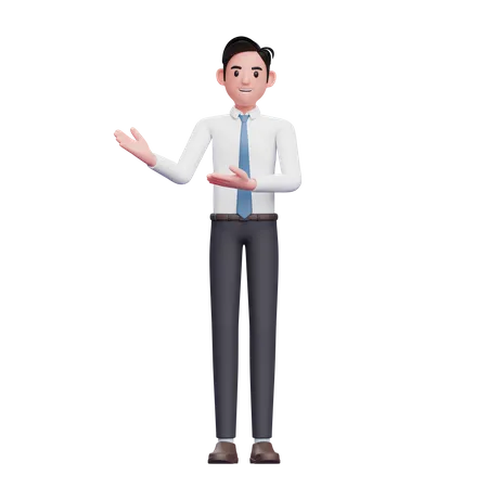 Businessman presenting pose wearing long shirt and blue tie 3D Illustration