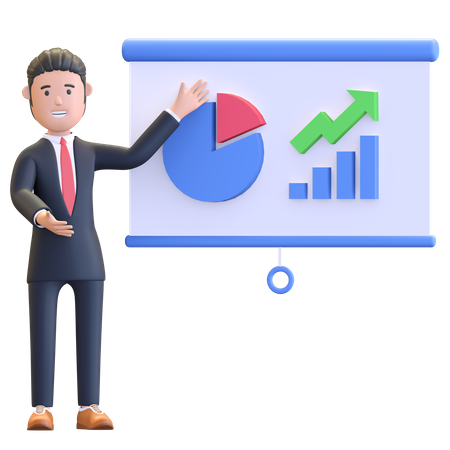 Businessman presenting project with graphic data  3D Illustration