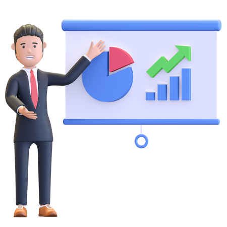 Businessman presenting project with graphic data 3D Illustration