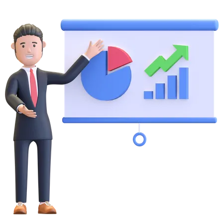 Businessman presenting project with graphic data  3D Illustration