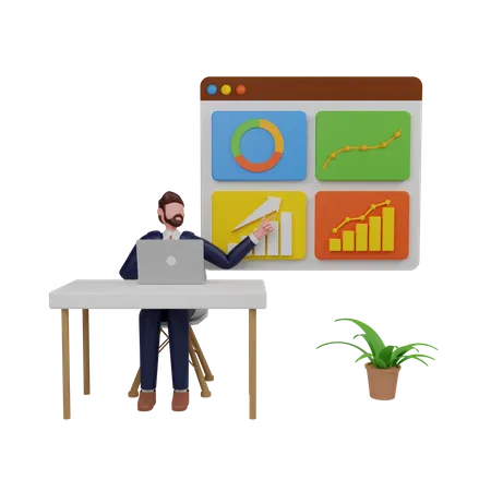 Businessman presenting sales analytics 3D Illustration