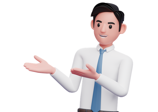 Businessman presenting side with open both hands  3D Illustration