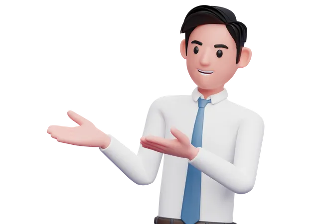 Businessman presenting side with open both hands  3D Illustration