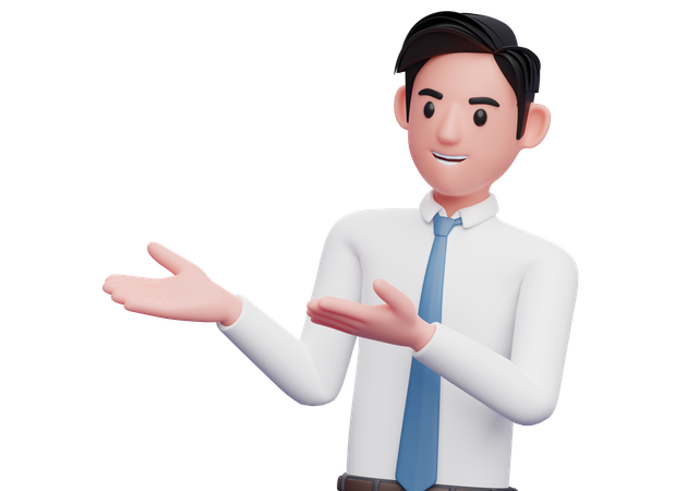 Businessman presenting side with open both hands 3D Illustration