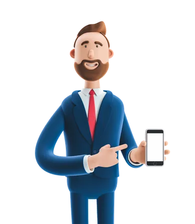 Businessman Presenting Smartphone 3D Illustration