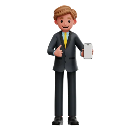 Businessman Presenting Smartphone  3D Illustration