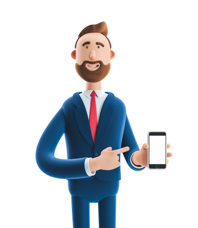 Businessman Presenting Smartphone  3D Illustration