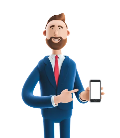 Businessman Presenting Smartphone  3D Illustration