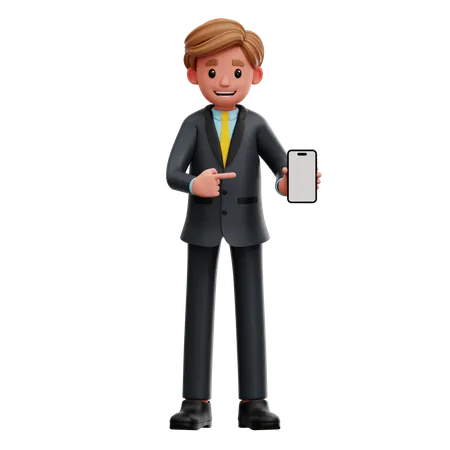 Businessman Presenting Smartphone  3D Illustration