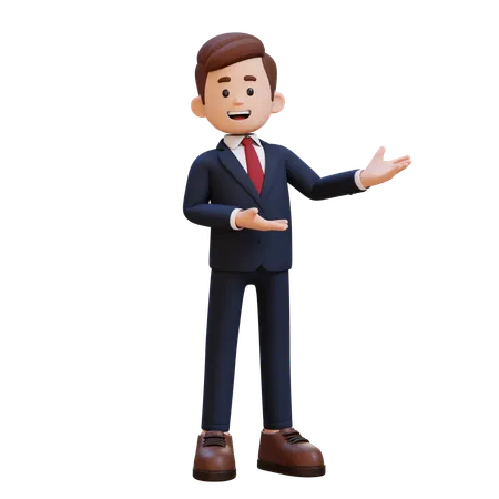 3 D Businessman Character Presenting To The Left 3D Illustration