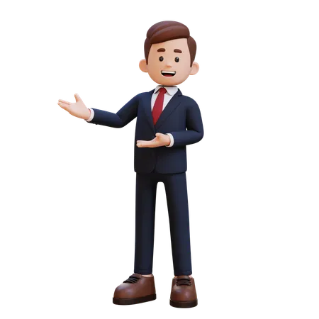 3 D Businessman Character Presenting To The Right 3D Illustration