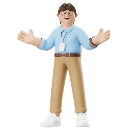 두 손을 벌려 발표하는 사업가  3D Illustration