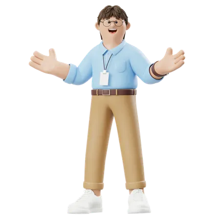 두 손을 벌려 발표하는 사업가  3D Illustration