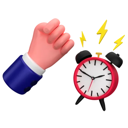 Businessman Punch Alarm Clock Hand Gesture 3 D Illustration 3D Icon