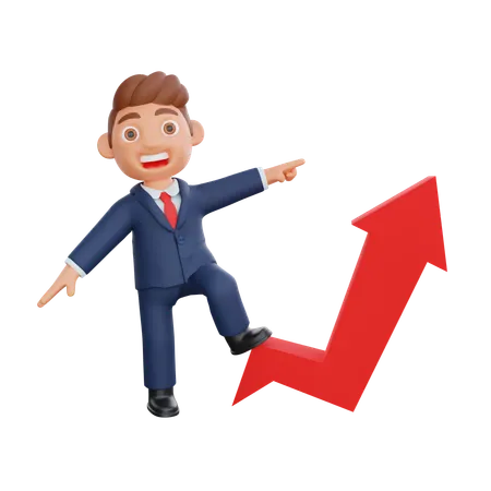 Businessman pushing growth arrow upwards  3D Illustration