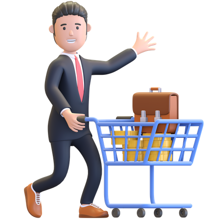 Businessman pushing shopping chart  3D Illustration