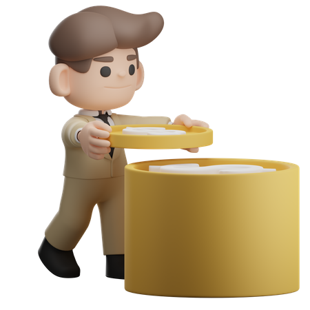 Businessman putting dollar coin  3D Icon