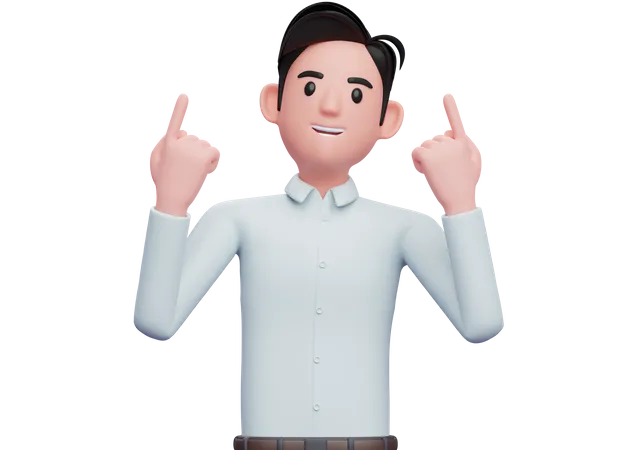 Businessman raises both index fingers and looks up  3D Illustration