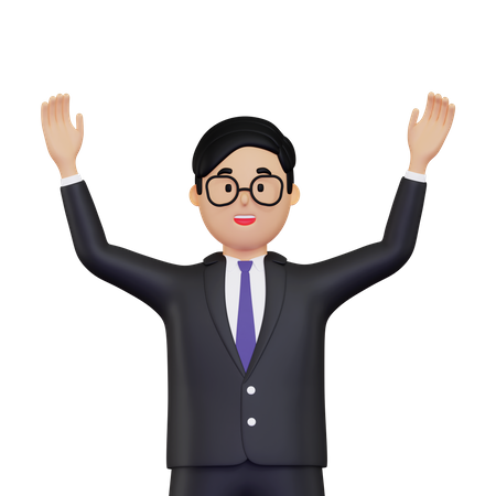 Businessman raising both hands  3D Icon