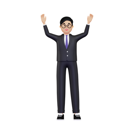 Businessman raising both hands  3D Icon