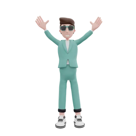 Businessman raising both hands  3D Illustration