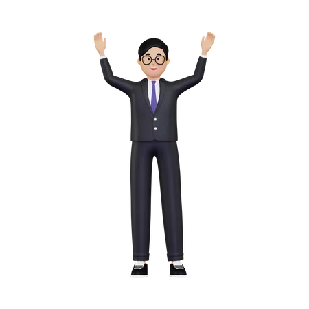 Businessman raising both hands  3D Illustration