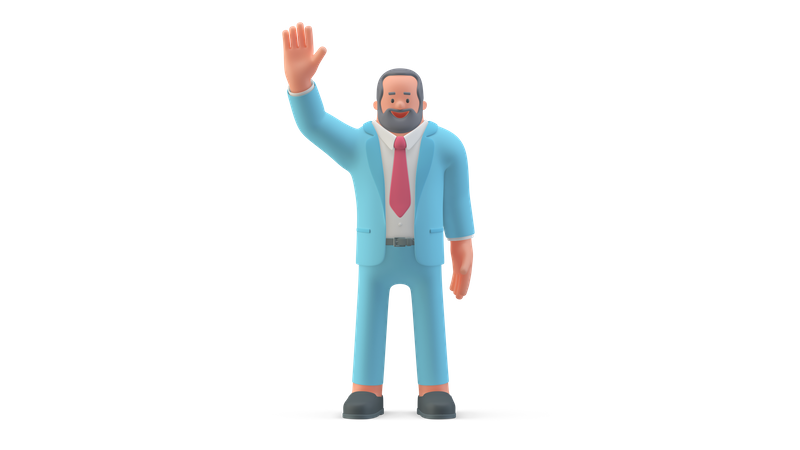 Businessman raising hand for greeting 3D Illustration