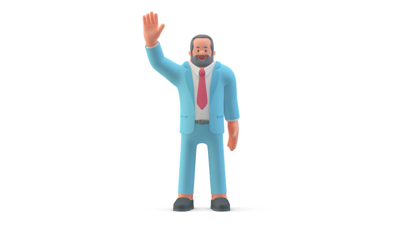 Businessman raising hand for greeting  3D Icon