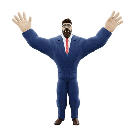 Businessman Raising Hands  3D Illustration