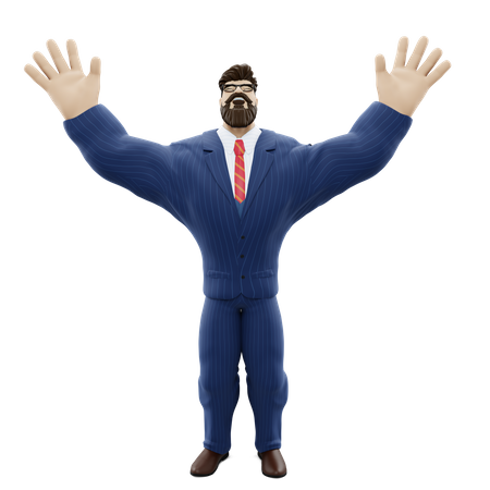 Businessman Raising Hands  3D Illustration