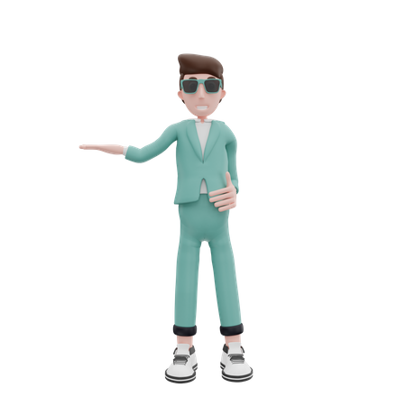 Businessman raising one hand to the right 3D Illustration