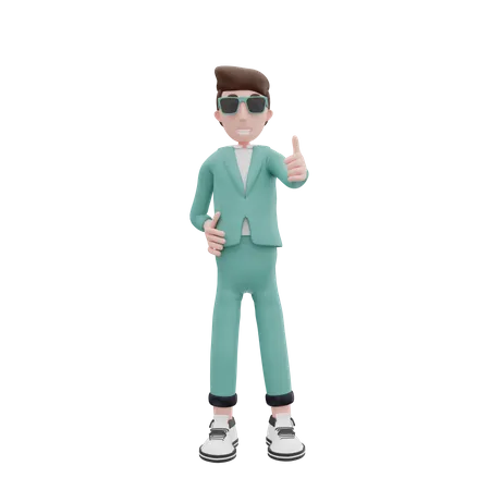 Businessman raising thumbs up  3D Illustration