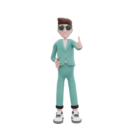 3 D Rendering Businessman Raising Thumbs Up Pose 3D Illustration