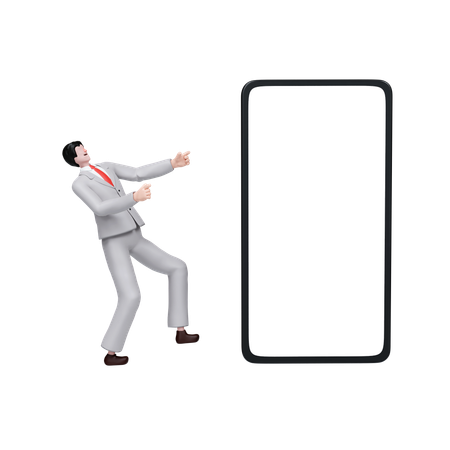Businessman Reacting To Sudden Business Change With Empty Phone Screen  3D Illustration