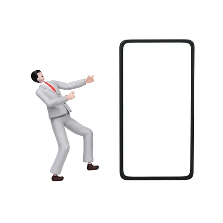 Businessman Reacting To Sudden Business Change With Empty Phone Screen  3D Illustration