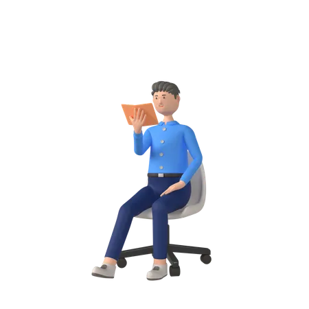 Businessman Reading Book Business  3D Illustration