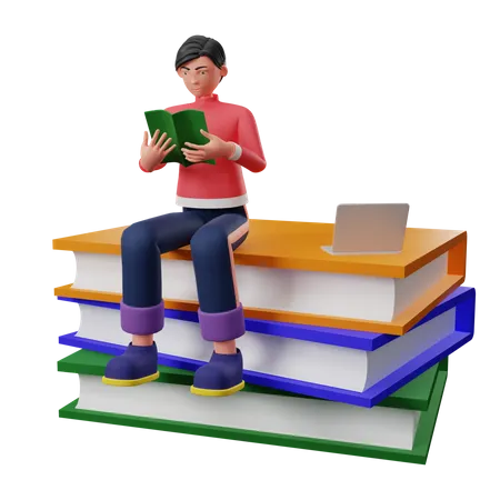 Businessman Reading Business Book  3D Illustration