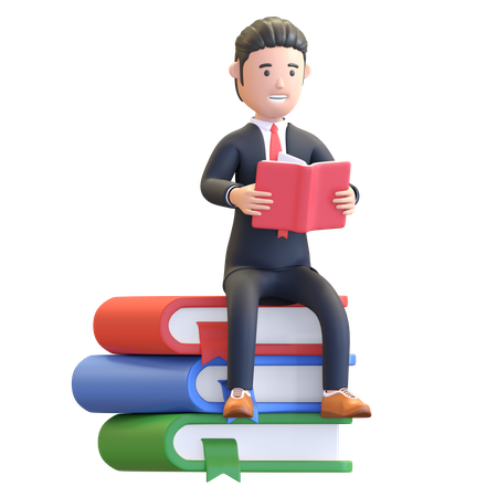 Businessman reading business book  3D Illustration