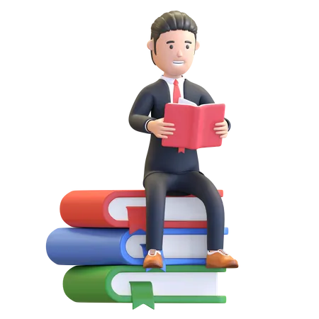 Businessman reading business book  3D Illustration