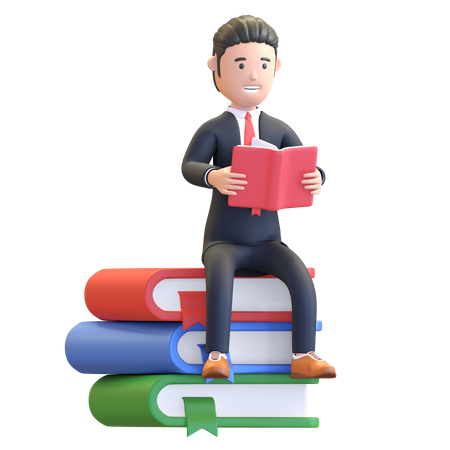 Businessman reading business book 3D Illustration