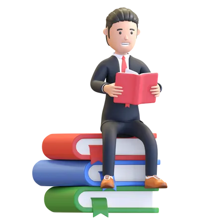Businessman reading business book 3D Illustration