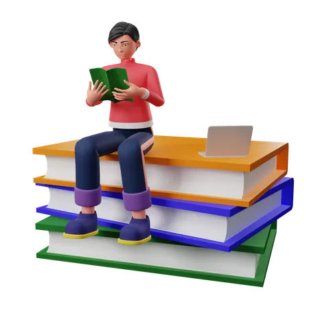 Businessman Reading Business Book 3D Illustration