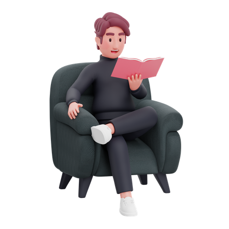 Businessman reading business book while seating on sofa  3D Icon