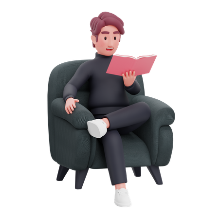 Businessman reading business book while seating on sofa  3D Illustration